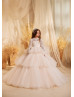 High Neck Ivory Beaded Lace Tulle Flower Girl Dress